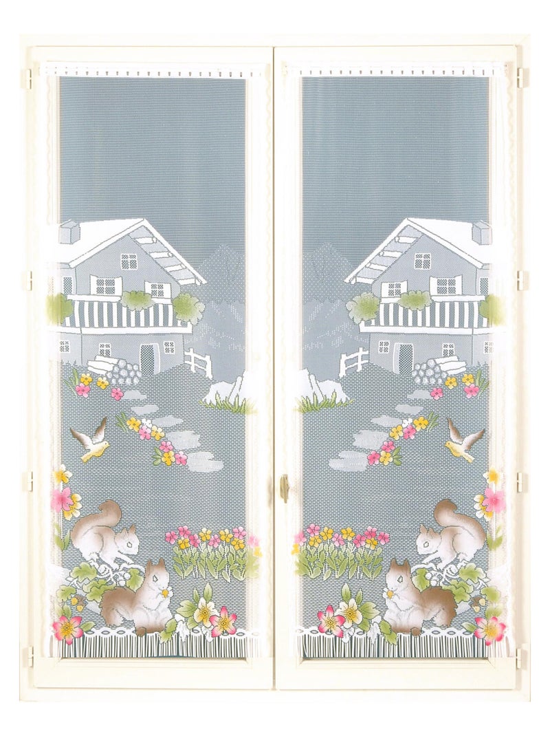 Par de visillos con flecos de encaje con diseño de chalet y animales Verde - Kiabi