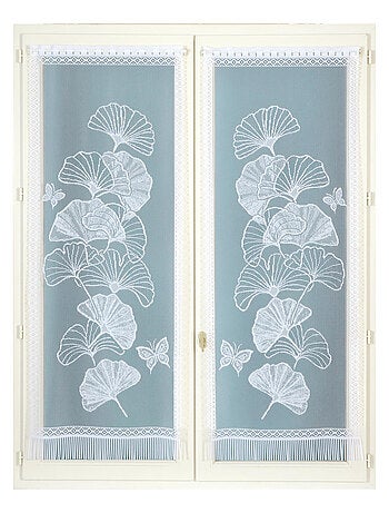 Par de visillos con flecos de encaje con motivo de ginkgo