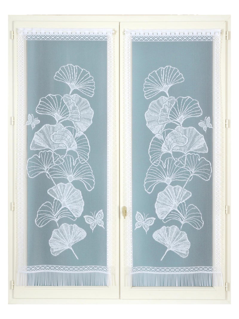 Par de visillos con flecos de encaje con motivo de ginkgo Blanco - Kiabi