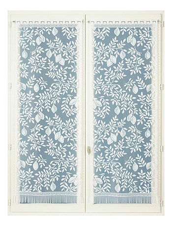 Par de visillos con flecos de encaje con motivo de hojas y frutas