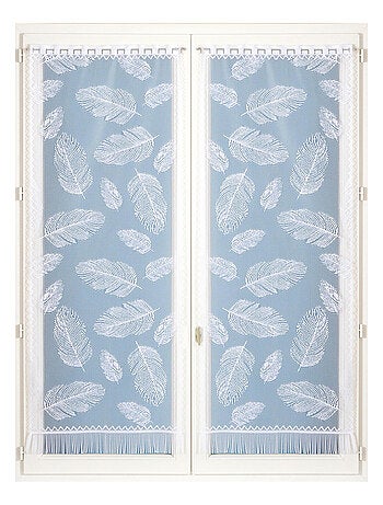 Par de visillos con flecos de encaje con motivo de plumas