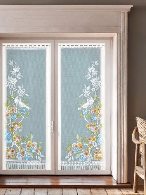 Par de visillos con flecos de encaje con pájaros y flores - Kiabi