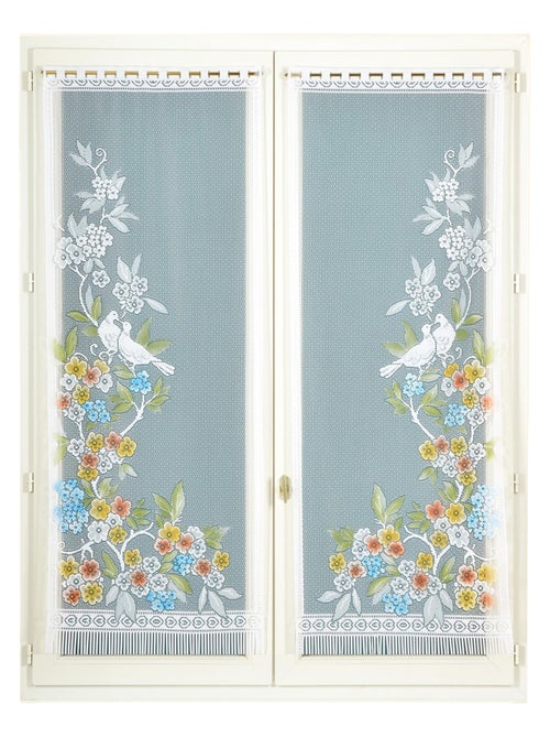 Par de visillos con flecos de encaje con pájaros y flores - Kiabi