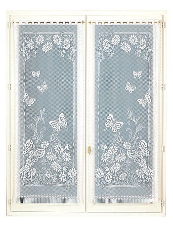 Par de visillos con flecos y encaje de mariposas