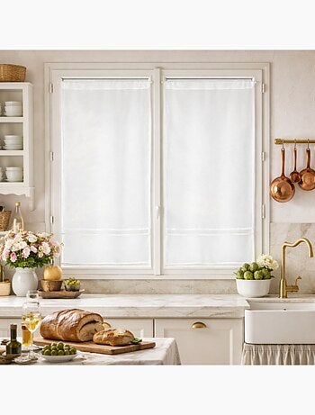 Par de visillos con forro de cintas de macramé