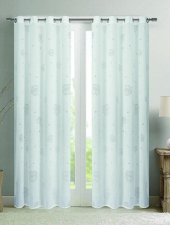 Par de visillos con ojales de flores efecto tejido