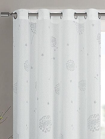 Par de visillos con ojales de flores efecto tejido