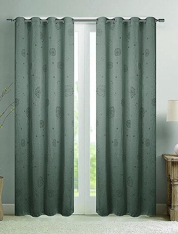 Par de visillos con ojales de flores efecto tejido