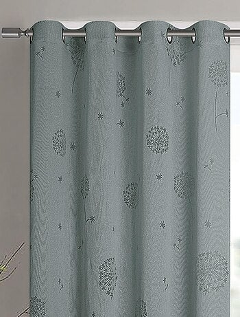 Par de visillos con ojales de flores efecto tejido