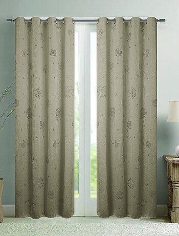 Par de visillos con ojales de flores efecto tejido