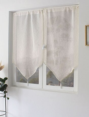 Par de visillos de aspecto lino con acabado en punta