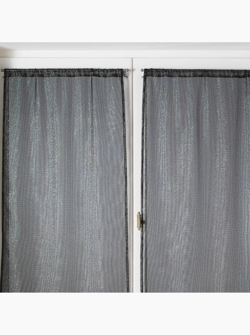 Par de visillos para ventanas con efecto de malla y hilos de lurex Negro - Kiabi