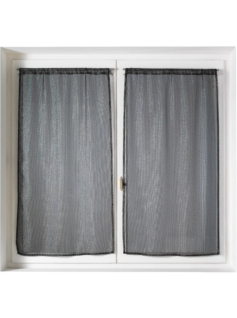 Par de visillos para ventanas con efecto de malla y hilos de lurex Negro - Kiabi