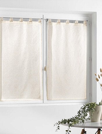 Par de visillos pequeños con efecto lino tejido