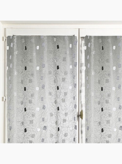 Par de visillos rectos Jacquard bordado Cuadrados - Kiabi