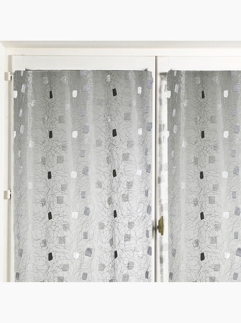 Par de visillos rectos jacquard bordado cuadrados Gris claro - Kiabi