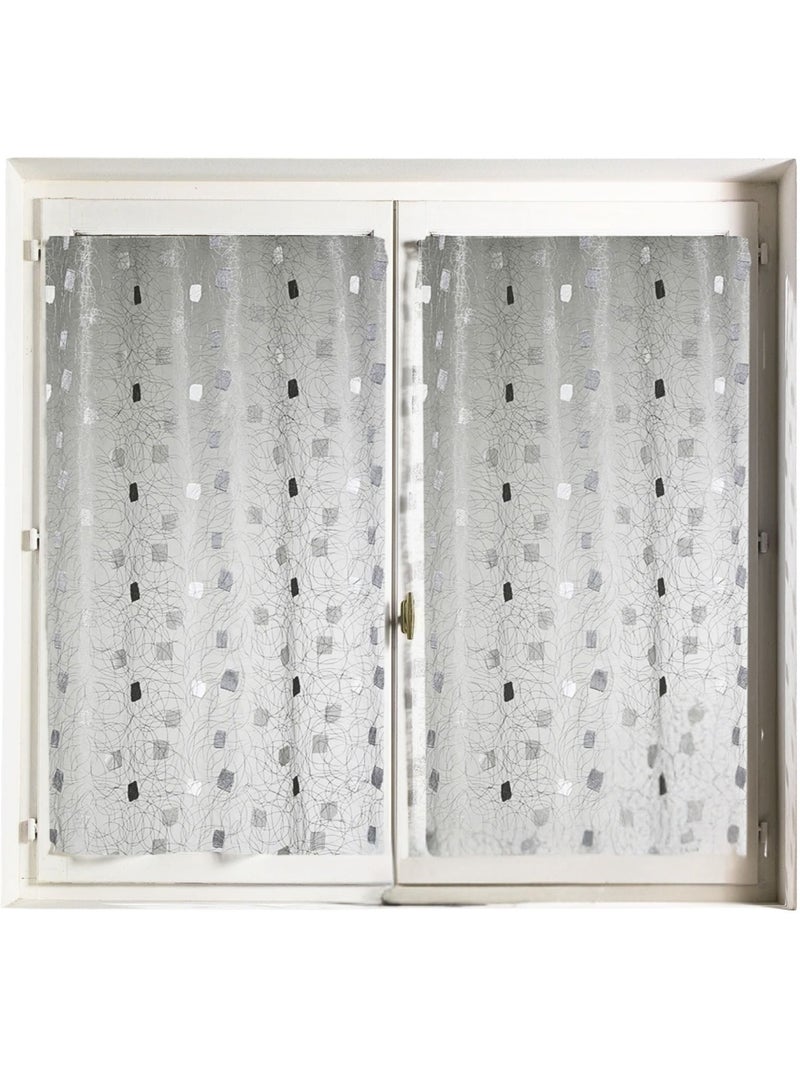 Par de visillos rectos jacquard bordado cuadrados Gris claro - Kiabi