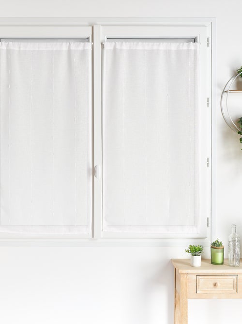 Par de visillos rectos pequeños de etamina a rayas - Kiabi