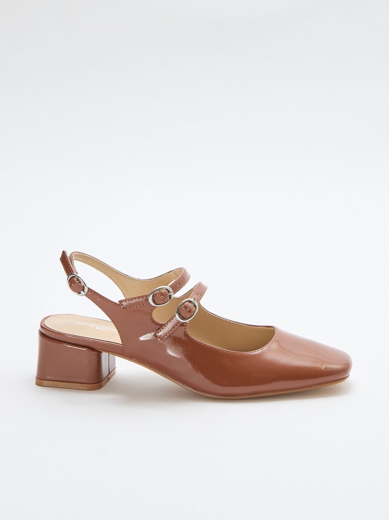Par de zapatos de salón charol brillante liso Marron - Kiabi