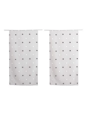 Par pequeños visillos rectos efecto sablé bordado lunares