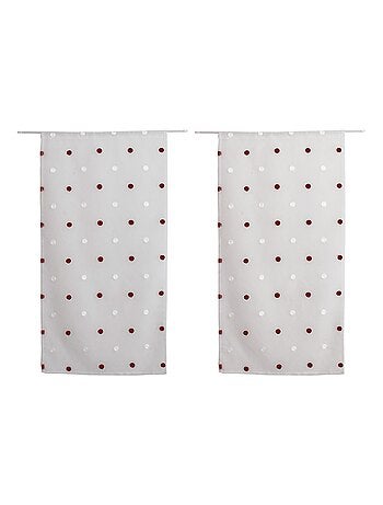Par pequeños visillos rectos efecto sablé bordado lunares