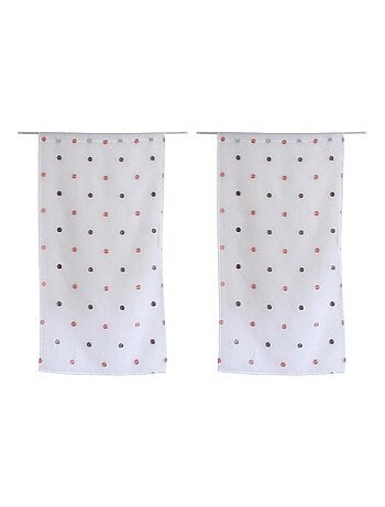 Par pequeños visillos rectos efecto sablé bordado lunares