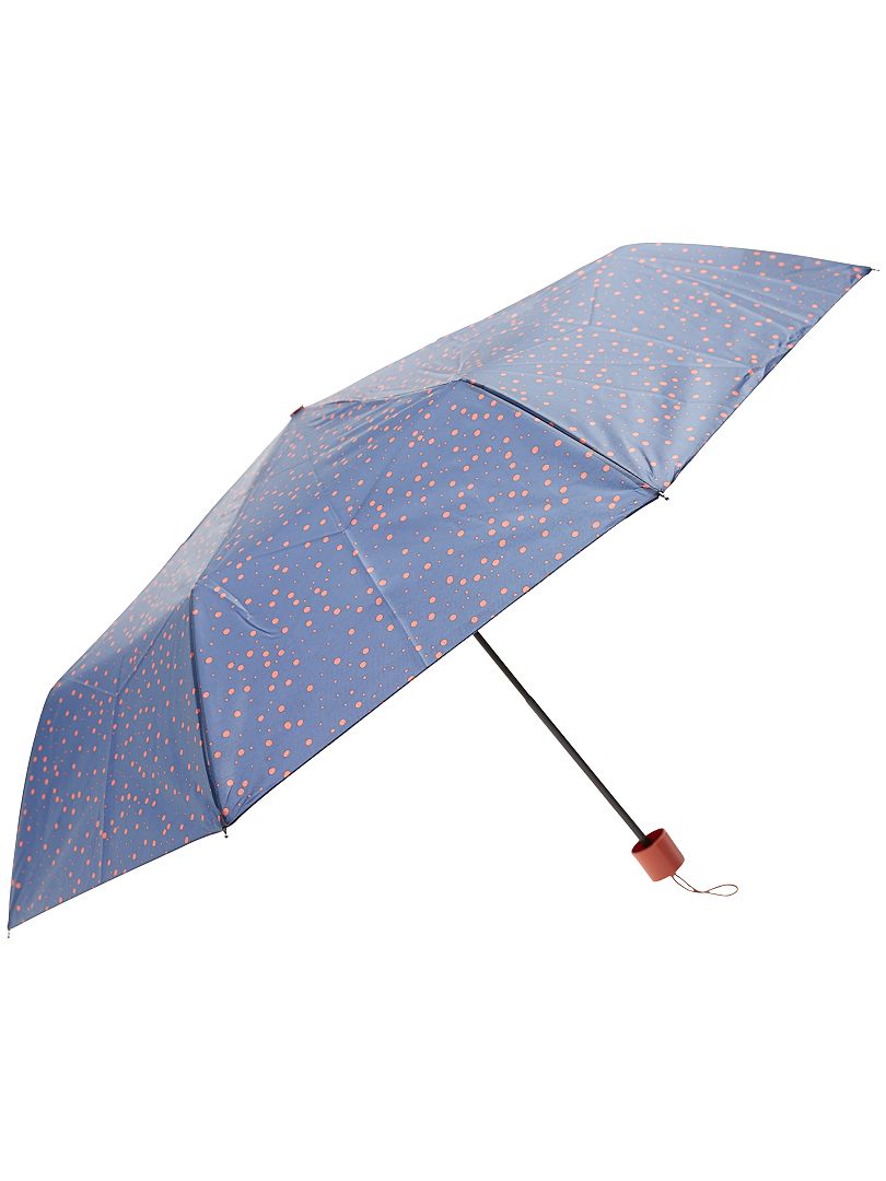 Paraguas plegable azul marino con estampado de 'lunares' naranja - Kiabi