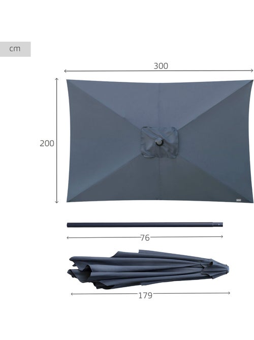 Parasol rectangular 200x300cm antracita mástil aluminio Aktive Garden - Kiabi