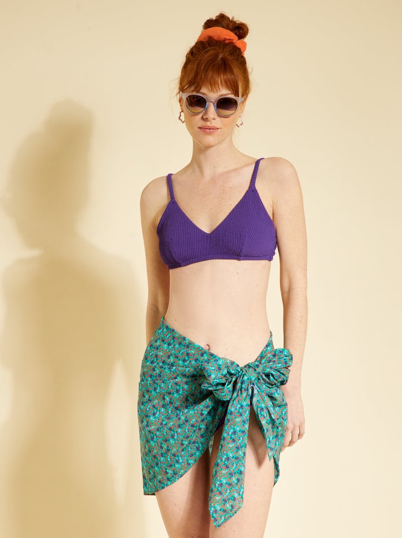 Pareo corto anudable con estampado de flores VERDE - Kiabi