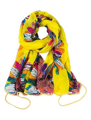 Pareo de Seda Flora Amarillo Marina