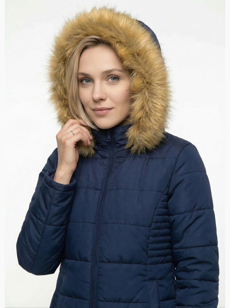 Parka acolchada con capucha de piel - AFIBEL Azul marino - Kiabi