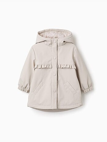 Parka acolchada con capucha y volantes