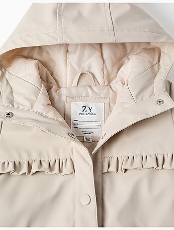Parka acolchada con capucha y volantes