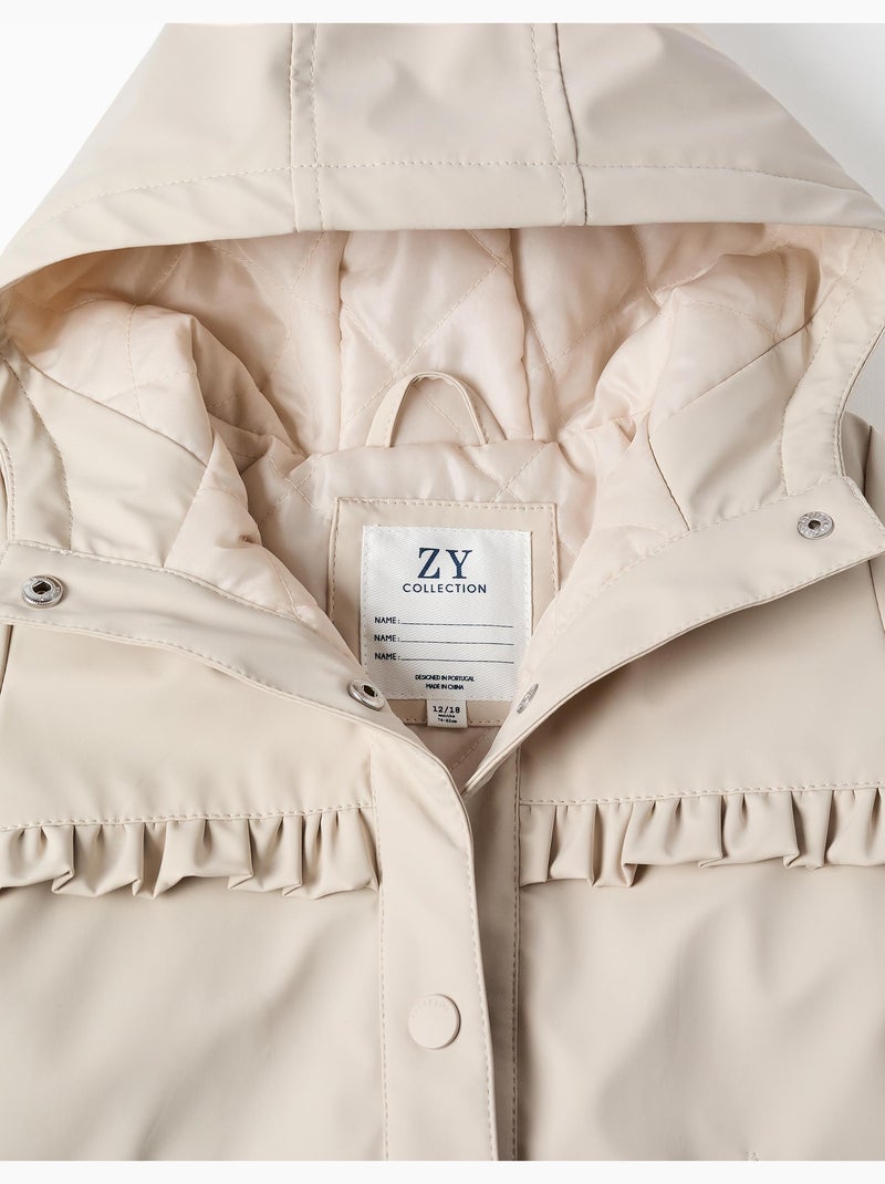 Parka acolchada con capucha y volantes Gris claro - Kiabi