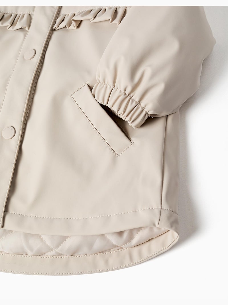 Parka acolchada con capucha y volantes Gris claro - Kiabi