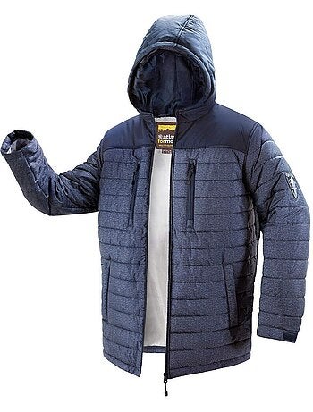 Chaqueta acolchada larga con capucha desmontable y cremallera, tratamiento hidrófugo