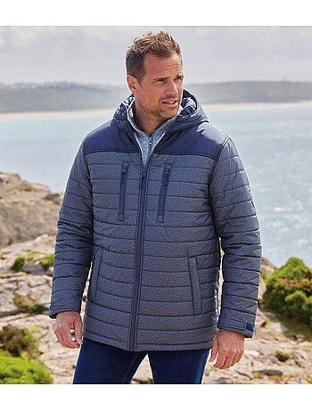 Chaqueta acolchada larga con capucha desmontable y cremallera, tratamiento hidrófugo