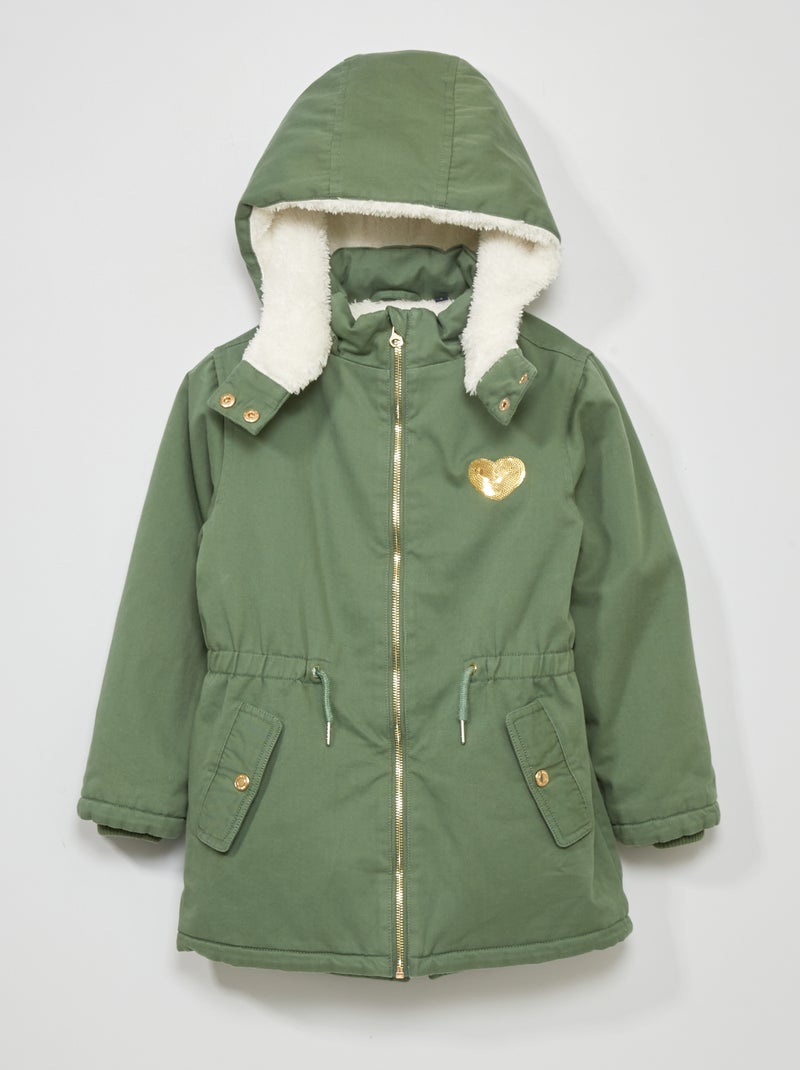 Parka con capucha con interior de borreguito KAKI - Kiabi