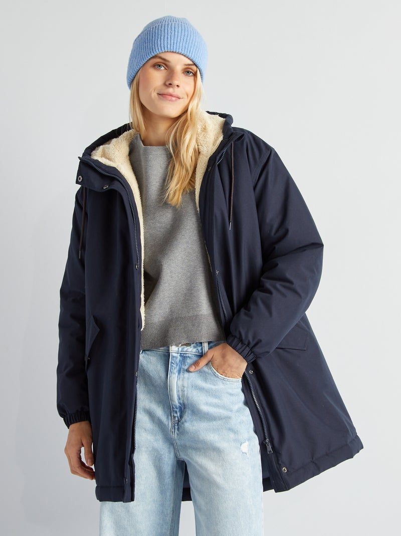 Parka con capucha de borreguito AZUL - Kiabi