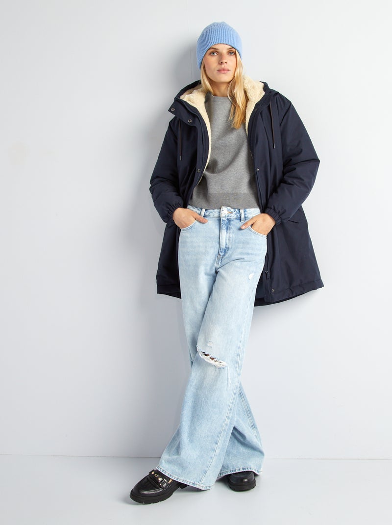 Parka con capucha de borreguito AZUL - Kiabi