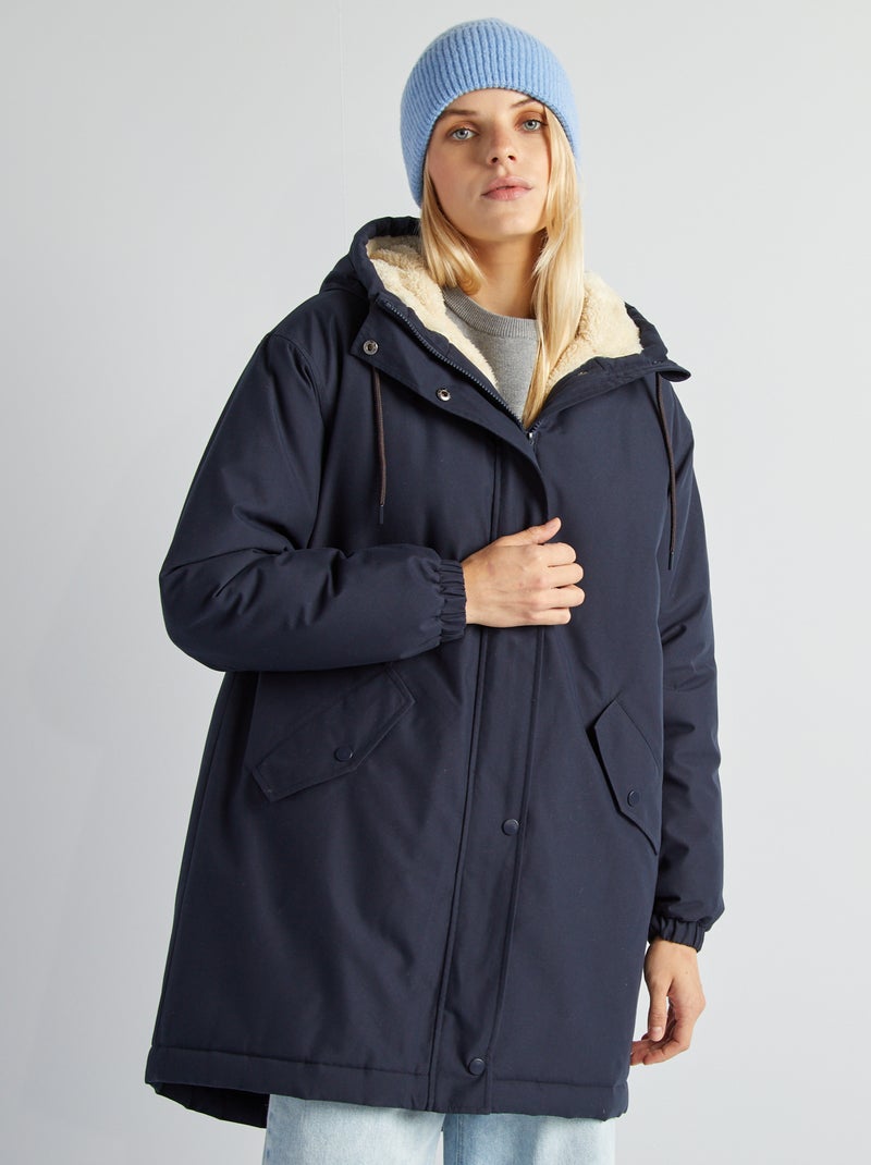 Parka con capucha de borreguito AZUL - Kiabi