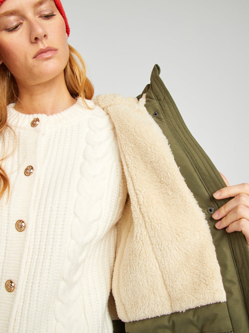 Parka con capucha de borreguito KAKI - Kiabi