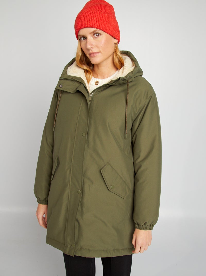 Parka con capucha de borreguito KAKI - Kiabi