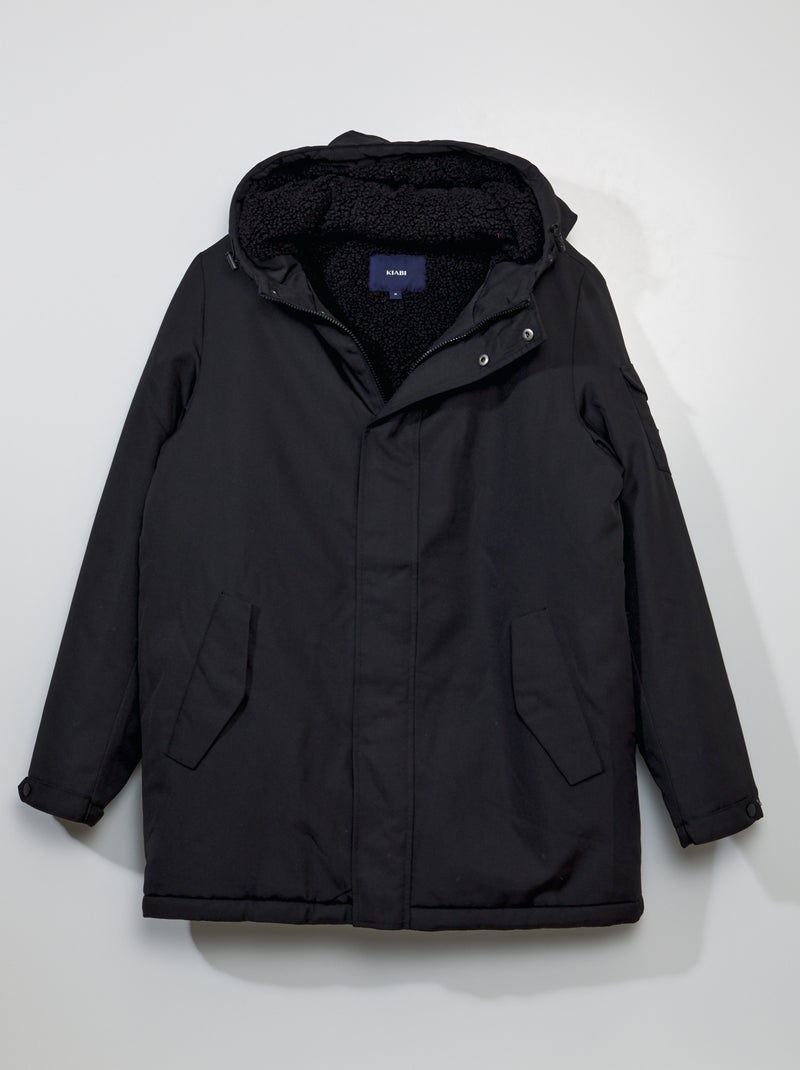 Parka con capucha de borreguito negro - Kiabi
