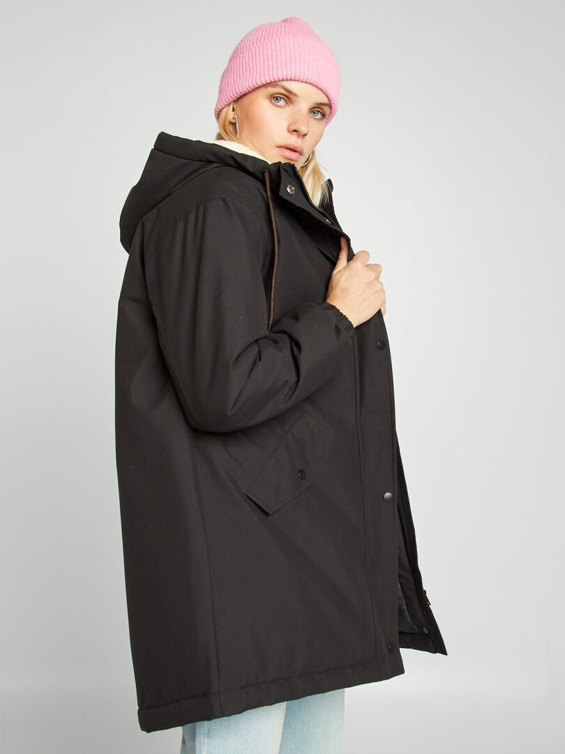 Parka con capucha de borreguito negro - Kiabi