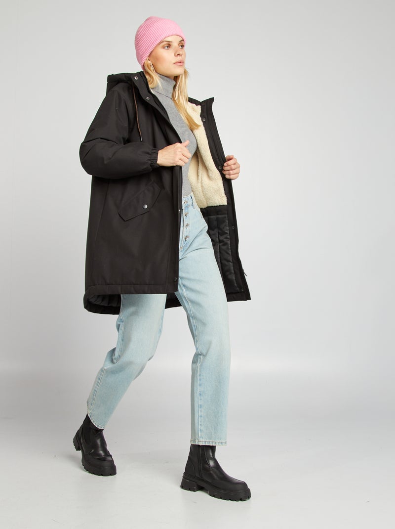 Parka con capucha de borreguito negro - Kiabi