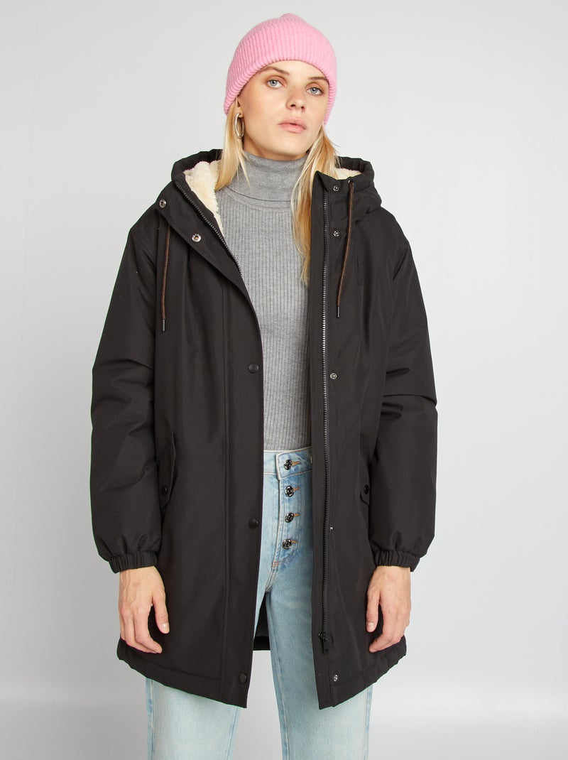 Parka con capucha de borreguito negro - Kiabi