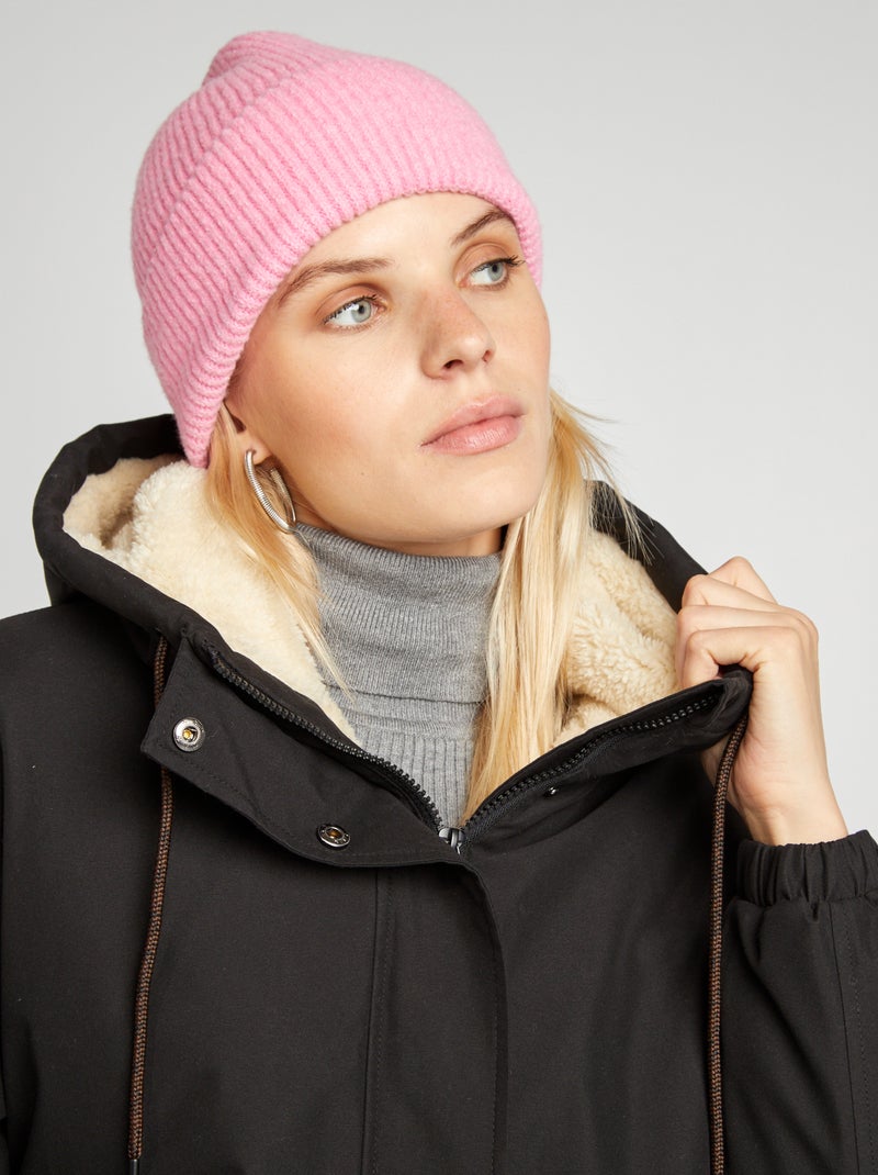 Parka con capucha de borreguito negro - Kiabi