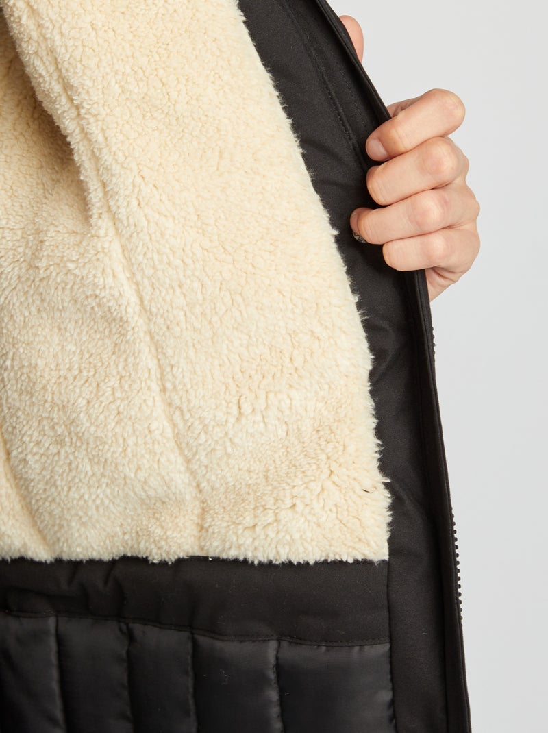Parka con capucha de borreguito negro - Kiabi