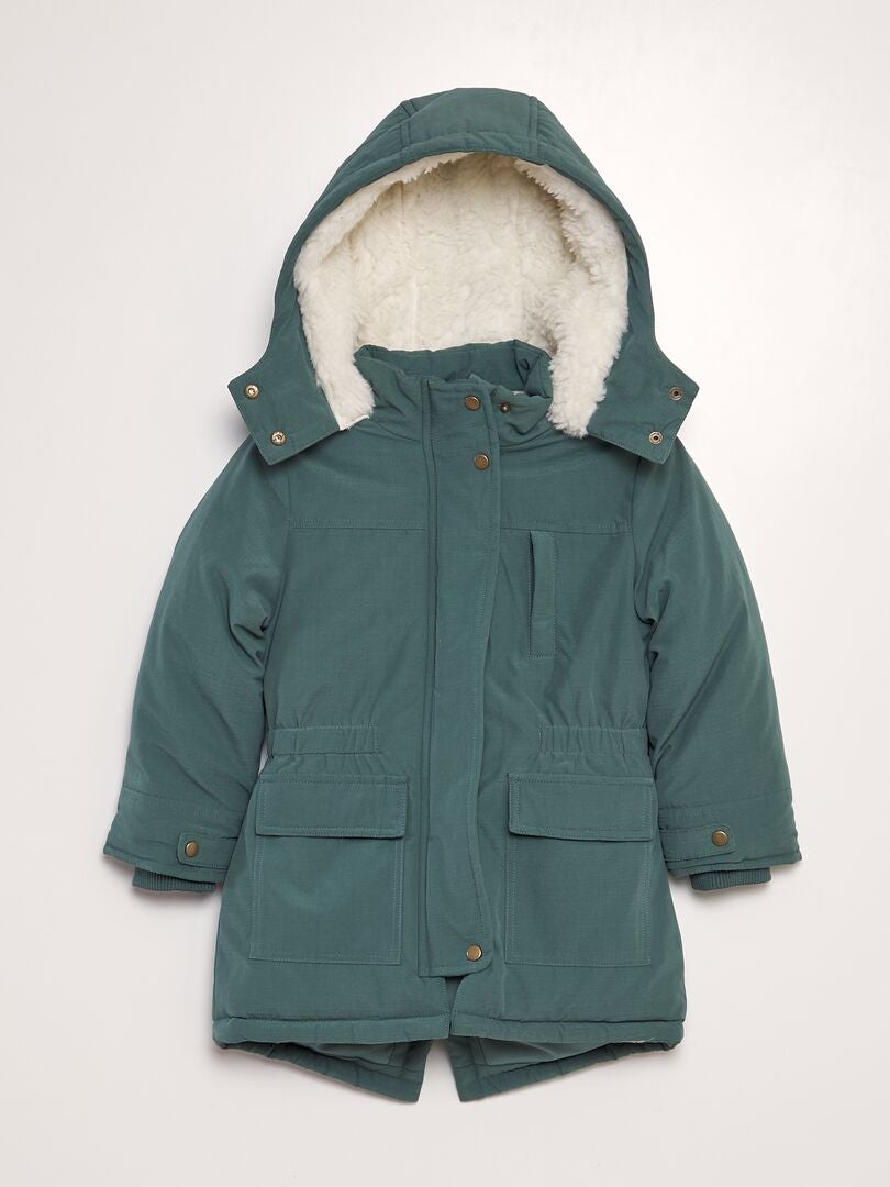 Parka con capucha de borreguito VERDE - Kiabi